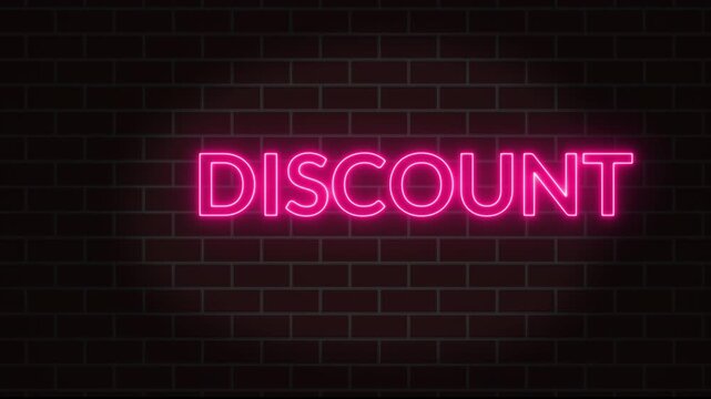 discount neon text , glow animation in black background. 4k