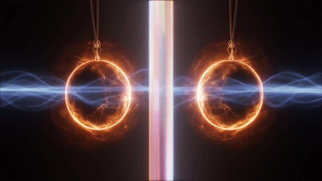 Stunning glowing rings with electric discharge in dark background