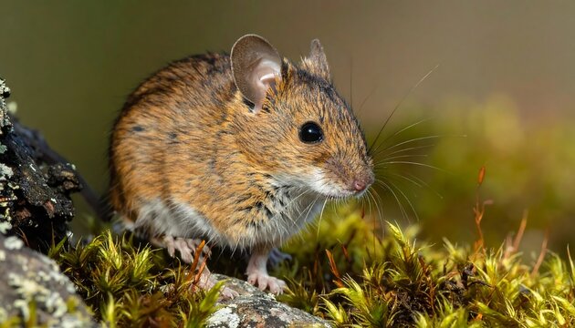 Small Rodent Perched on Mossy Rock.