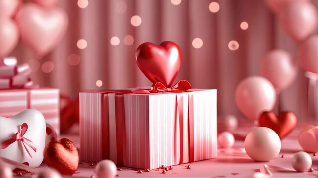 Stylish array of gift boxes and hearts on a celebratory tableau. Ideal for Valentine's Day or anniversaries.