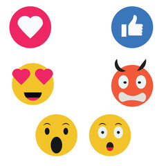 Popular Social Media Reaction Icons Emoji Face Set
