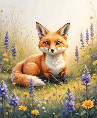 Fototapeta premium Whimsical Fox Meadow
