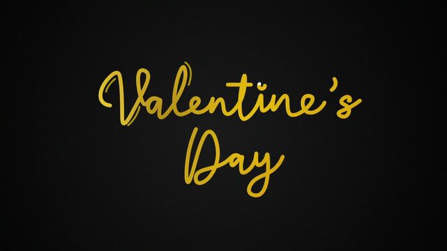 Valentine's Day One line continuous animated typography intro outro, hand drawn calligraphy monoline vintage text on background, animated Calligraphy lettering animation video golden type on black bg