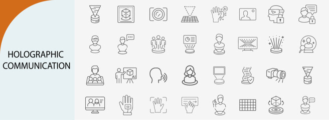 holographic communication and virtual interface icons, minimal line vector set