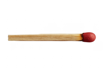 Single wooden match with red head isolated on a transparent background