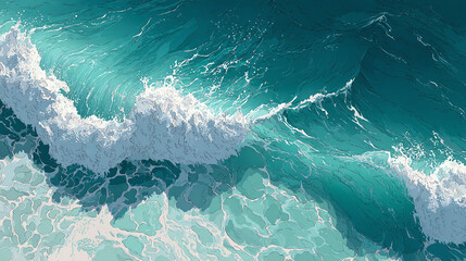 Ocean waves with turquoise and white foam, creating a dynamic abstract composition