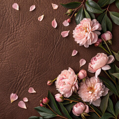 Luxurious Spring Background Inspired by Bison Hide with Peony Floral Frame
