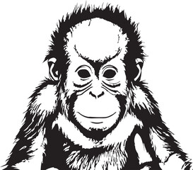 Orangutan baby face illustration animal graphic young cartoon ape jungle forest wild