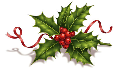 christmas holly with red ribbon