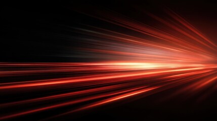 Red light trails on black background. Fast motion data transfer or time warp effect. Abstract speed and high-tech concept.