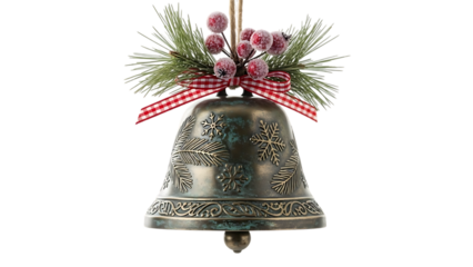 Antique Christmas bell with pine sprigs and red berries ornament decoration