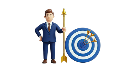 Businessman Holding Arrow Aiming at Target - Success Concept