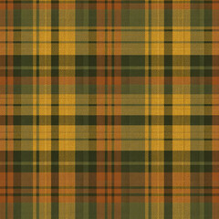 Vintage multi-color tweed plaid pattern. Green and mustard wool texture background.