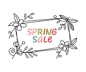 Spring Sale Floral Frame with Hand Drawn Line Art Flowers