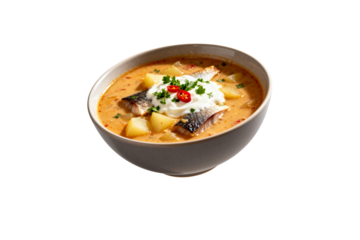 [Transparent Background PNG]Creamy Fish Soup with Potatoes and Chives