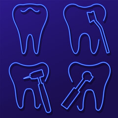 dentist neon icon group, vector illustration.
