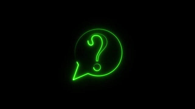 Glowing Question mark icon animation,Neon question mark icon animation glowing neon green color confusion mark,Question mark icon symbol on color color simple shape circle animation