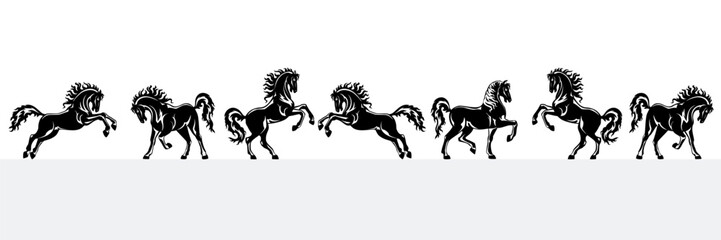 Horizontal poster with the horses in different poses