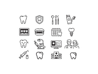 Minimalist icon sets for dentists, dental offices and oral health
