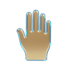 Obraz premium Glossy 3D open palm hand icon in metallic gold with soft blue rim light, isolated on transparent background for UI controls, touch gestures, alerts, onboarding visuals, and web apps.