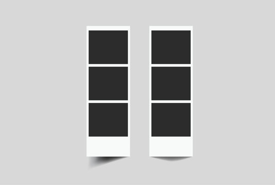 Vector Retro photo booth strips and instant film frames with blank placeholders. Minimalist vintage snapshot mockup templates for photography layouts, scrapbooking, and social media memories.