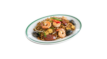 Penang char kuey teow, a beloved fried noodle dish featuring cockles, shrimp, and eggs in a rich black sauce, is a staple in Malaysian eateries.