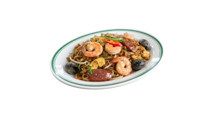 Penang char kuey teow, a beloved fried noodle dish featuring cockles, shrimp, and eggs in a rich black sauce, is a staple in Malaysian eateries.