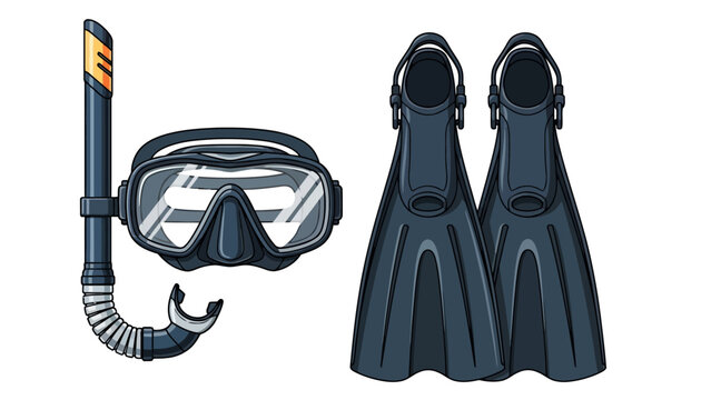 Scuba diving gear including a mask snorkel and fins