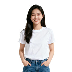 Obraz premium [Transparent Background PNG]Young Asian Woman in White T-shirt and Jeans