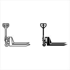 Two Forklifts Lifting Pallets in Black and White Line