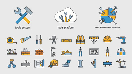 A Comprehensive Collection of Construction and Maintenance Tool Icons for Digital Design Projects