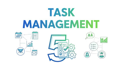 Effective business task management system visualization with icons and charts