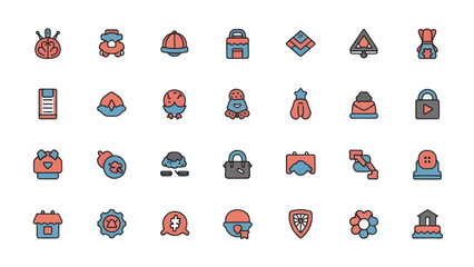 Diverse minimal flat line icon collection with subtle color accents for modern digital interfaces