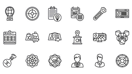 A Grid of Diverse Line Icons Representing Business and Lifestyle Concepts