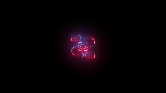 blue and red Neon glowing sketch of message icon and gear icon retro phone icon with message bubble animation on black background and 4k video animation.