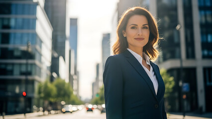 Confident businesswoman standing in city street