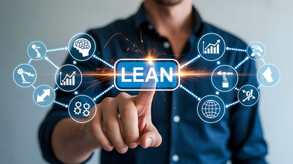 Business Man Touching Lean Management Interface for Process Optimization