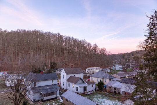 Small town city neighborhood landscape in rural countryside