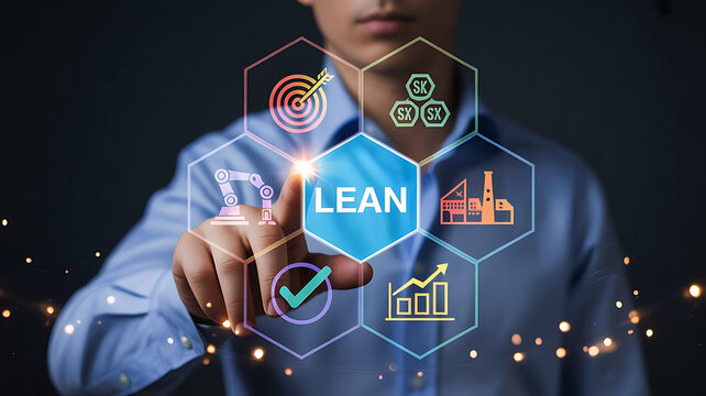 Business Man Touching Lean Management Interface for Process Optimization