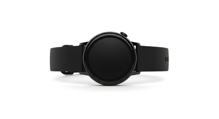 Modern black smartwatch with round blank screen isolated on white background