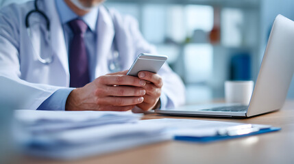 Doctor using mobile phone and laptop medical healthcare