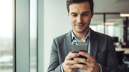 Businessman using mobile phone in modern office