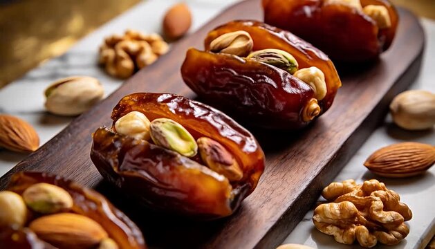 Stuffed dates with assorted nuts appetizer idea food photography delight nuts assortment dates, almonds.