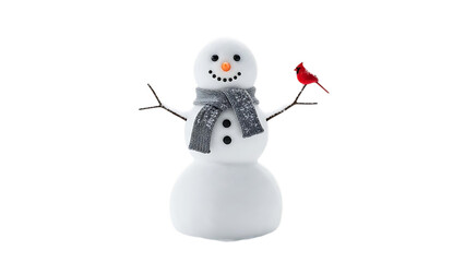 Snowman with Red Cardinal on Black Background winter bird
