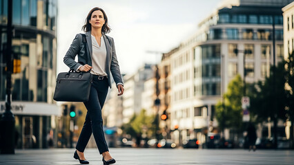 Confident businesswoman walking down city street