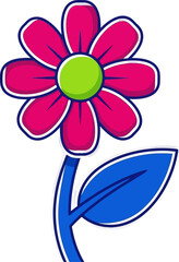 Fototapeta premium A vibrant cartoon flower with pink petals and a green center.