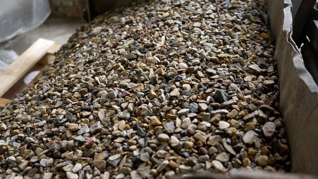 Industrial vibrating sieve separating crushed stone material