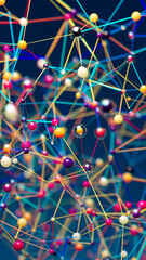 Vibrant Molecular Web: An Abstract Spheres Network on Dark Canvas