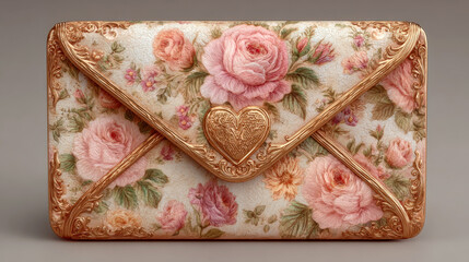 Vintage Floral Envelope with Golden Heart