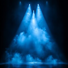 Blue spotlight illumination with dramatic smoke effect high resolution picture